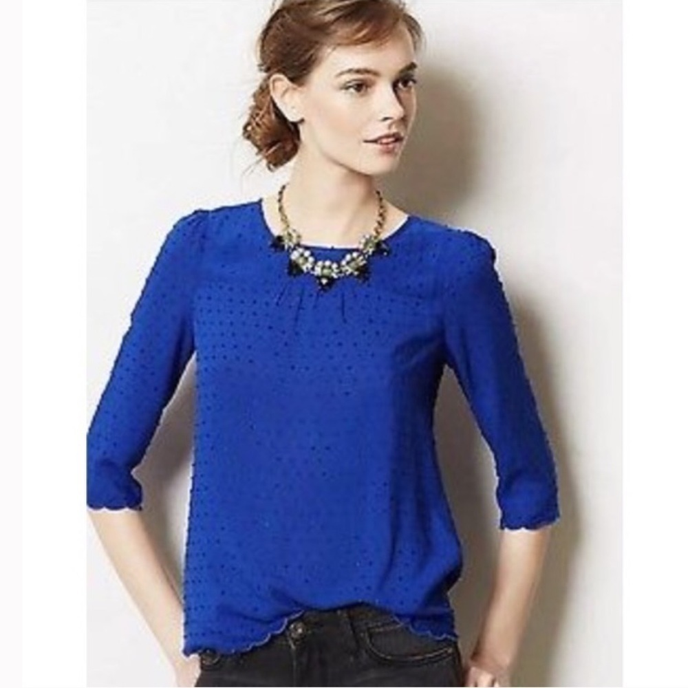 Anthropologie Maeve scallop Hem Swiss dot top - Picture 8 of 8